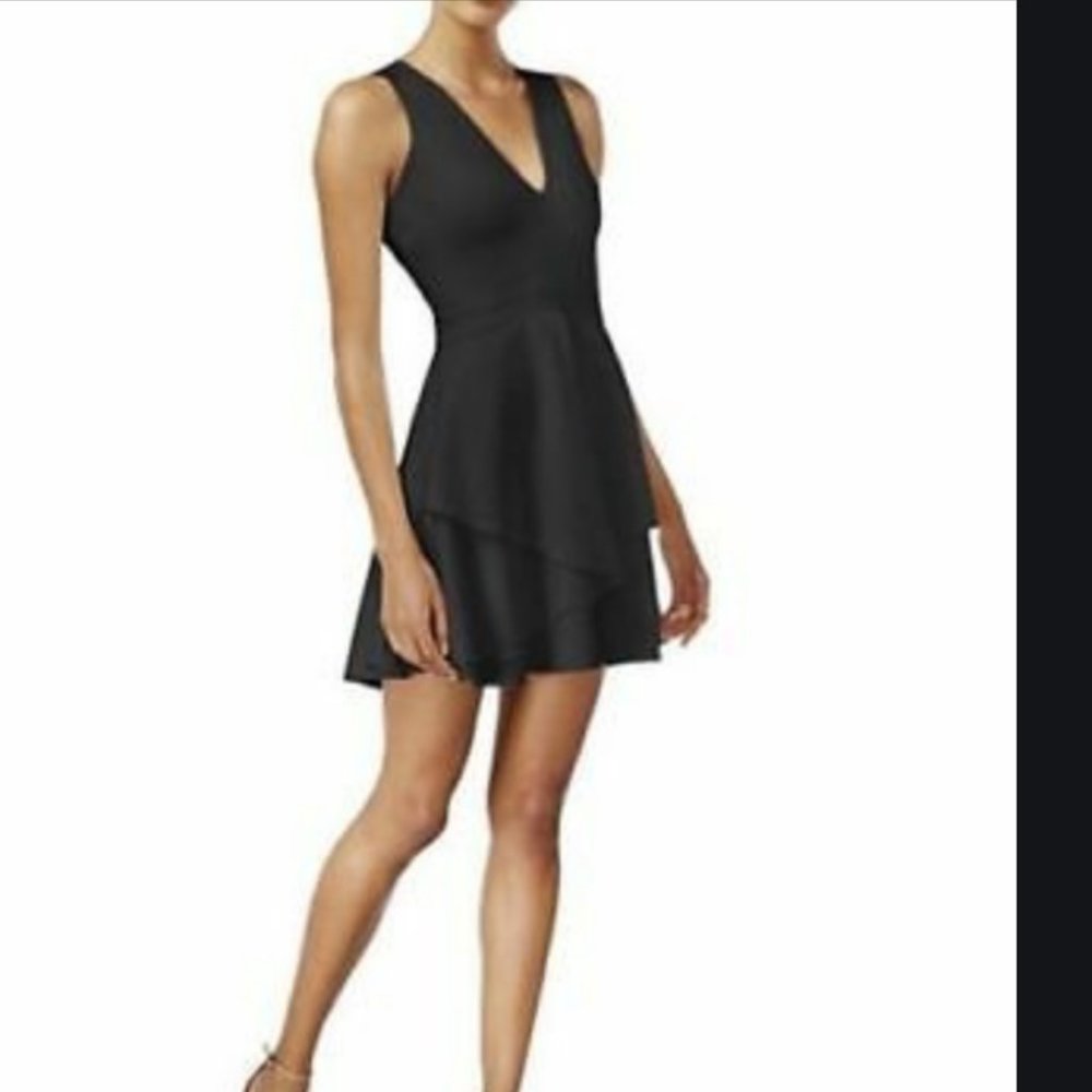 Bar III Sleeveless V-Neck Flare Black Mini Dress